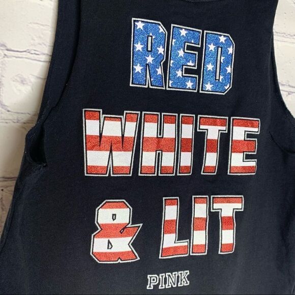 Pink VICTORIA’S SECRET Red, White and Lit glitter mesh crop tank top - Picture 9 of 12